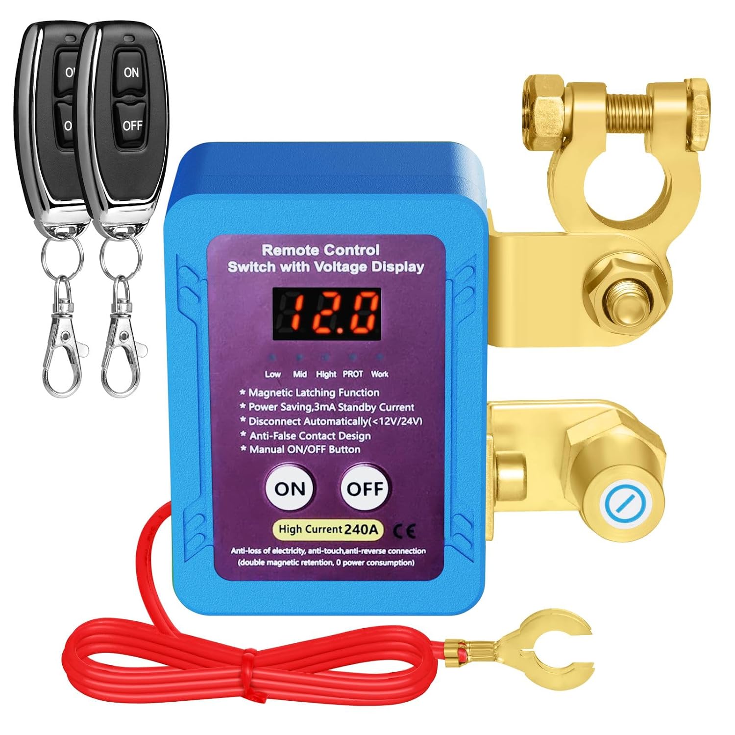 Smart Battery Kill Switch for Car with Led Voltage Display,Remote Battery Disconnect Switch 12V, Battery Kill Switch Anti Theft, Battery Cut Off Shut Off Switch for Car,Vehicle, RV, ATV,Truck, Boat