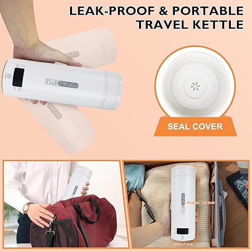 Miniatura 7 de Hervidor eléctrico portátil, hervidor de viaje, pequeño hervidor de té portátil, caldera de agua caliente, mini hervidor de agua de acero inoxidable