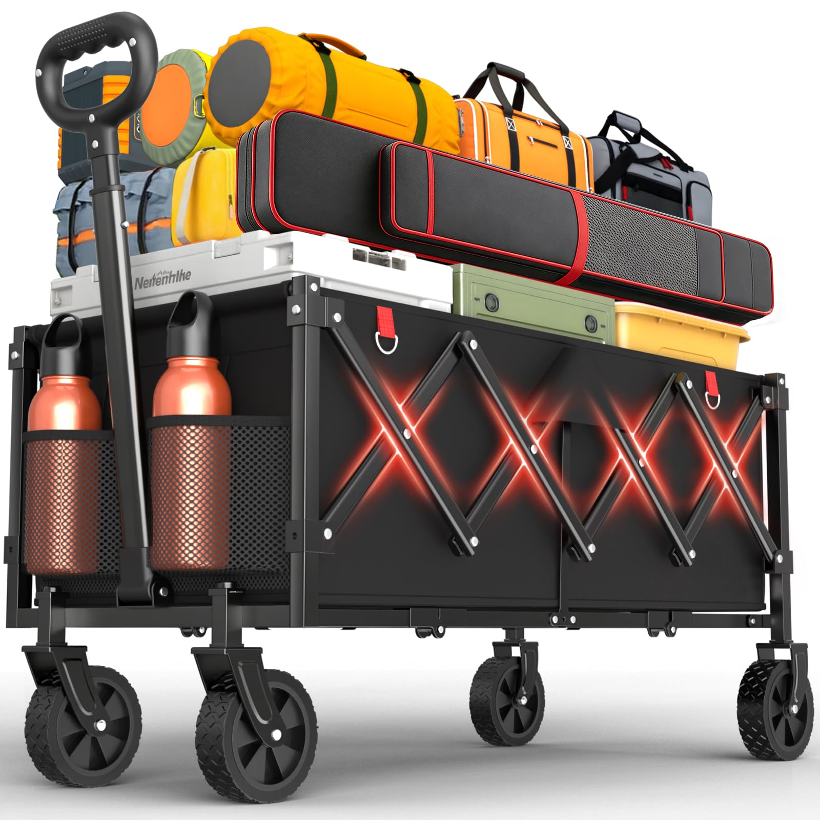 Photo 1 of Heavy Duty 360LBS Wagons Carts Foldable, Collapsible Wagon with All-Terrain Swivel Wheels, 180L Extra Long Portable Folding Cart for Outdoor Camping Beach Shopping Sports