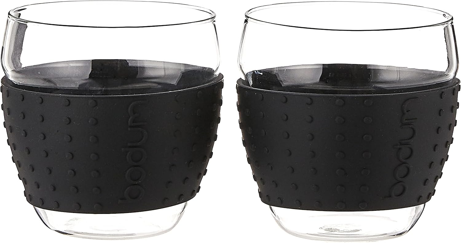 Bodum Pavina Set of 2 Glass Mugs, 0.35L, 12oz, Black
