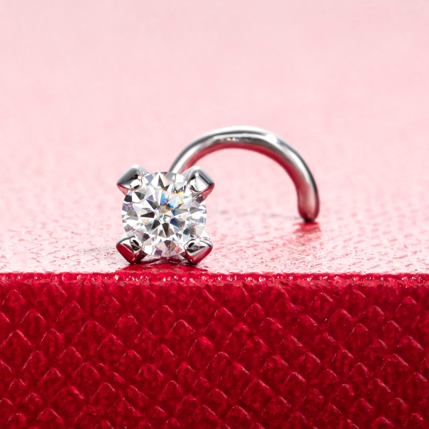 14K White Gold Nose Ring, 3MM (0.1ct) D Color Moissanite Diamond, 20 Gauge (0.8mm), Solid Real Gold, Elegant Jewelry Box Packed
