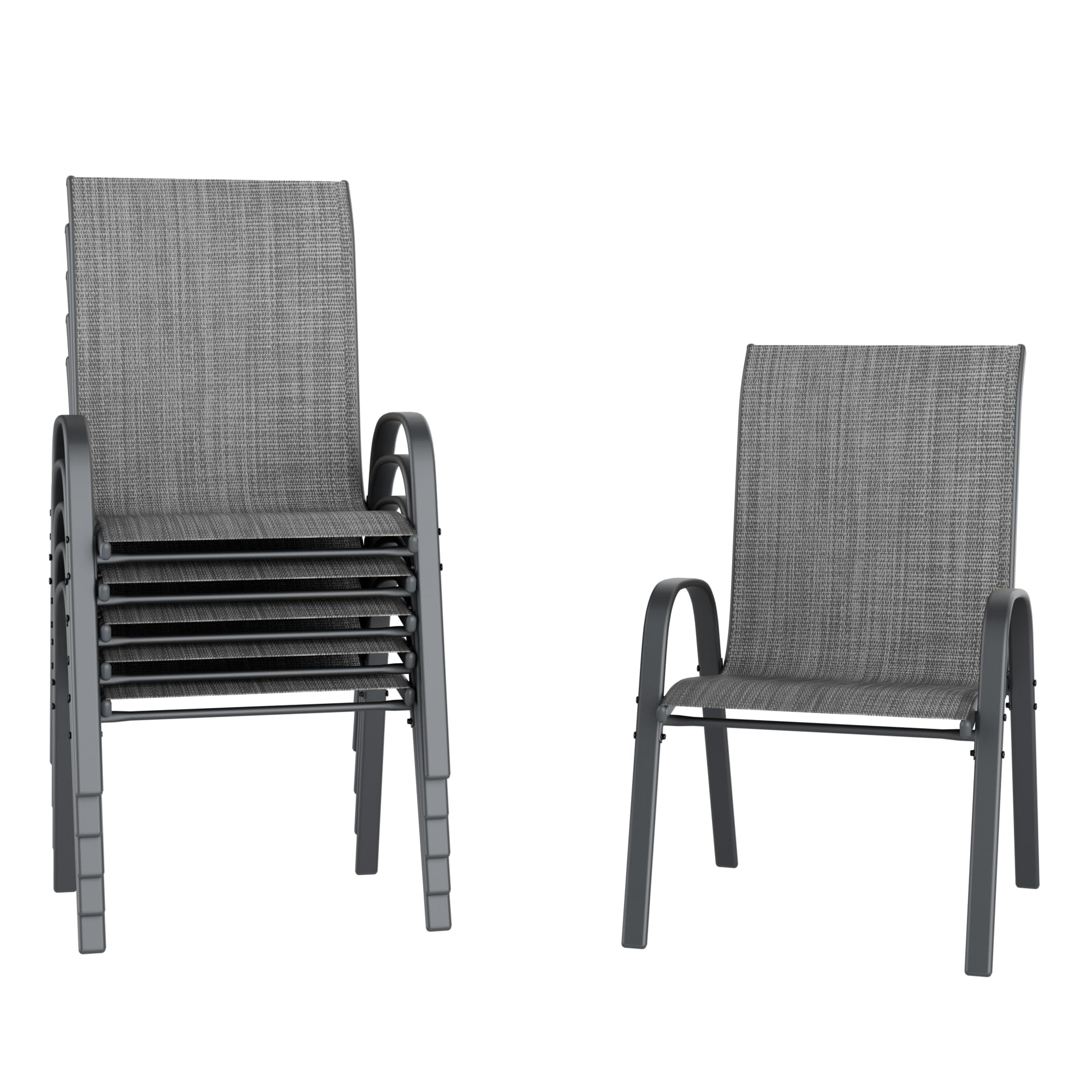 Amopatio Patio Chairs Set of 6, Outdoor Stackable Dining Chairs for All Weather, Breathable Garden Outdoor Furniture for Backyard Deck(Dark Grey)