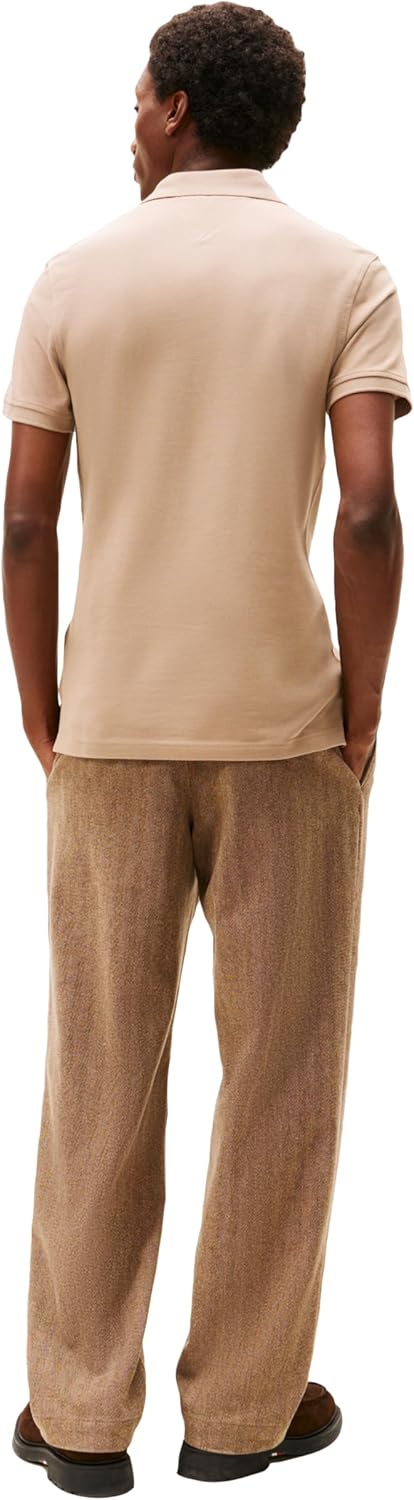 Tommy Hilfiger Adaptive Men's Short Sleeve Polo Shirts in Slim Fit with Stretch and Organic Pique Cotton