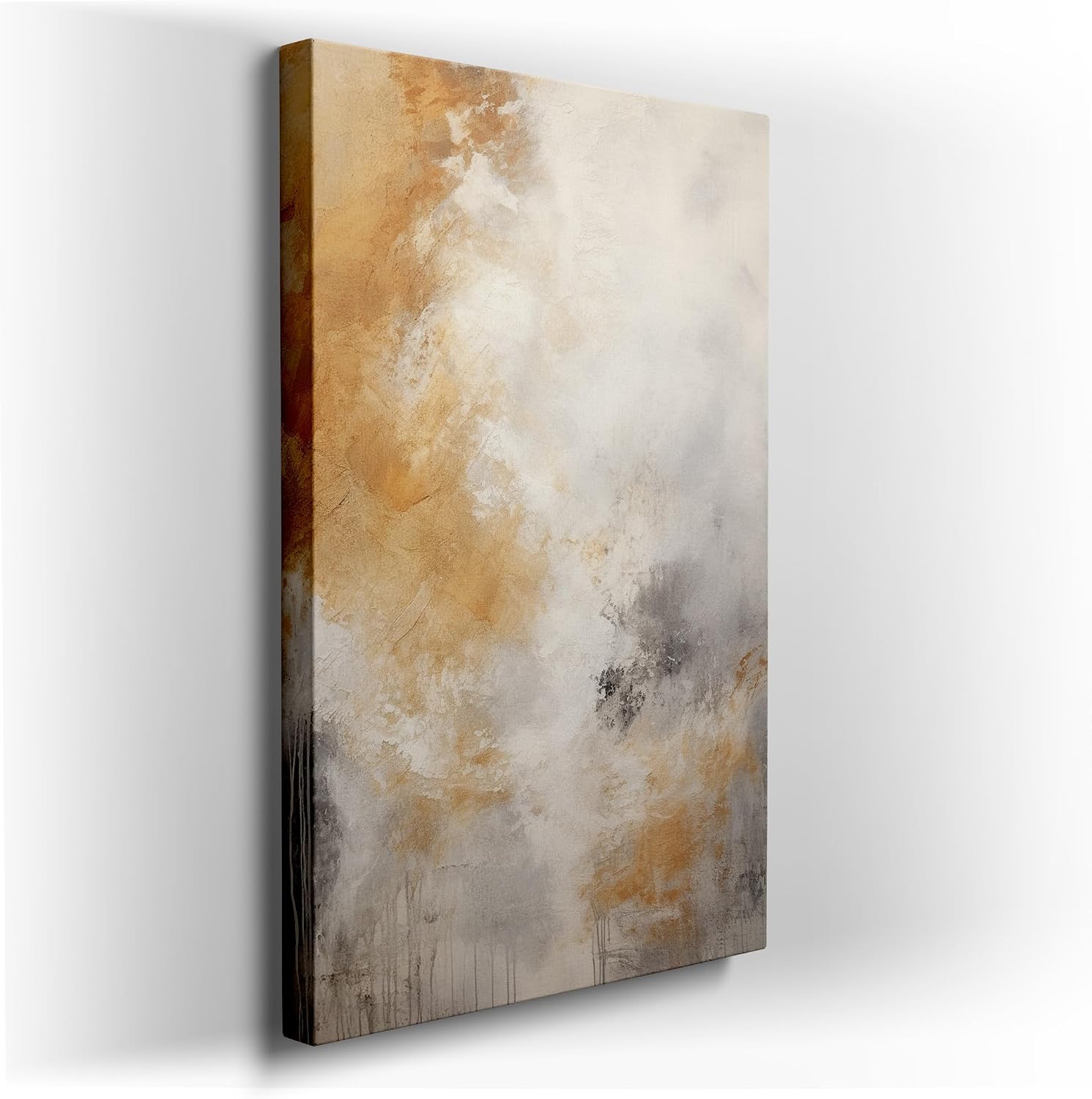 Canvas for Living room. Depth in Duality: Exploring the Modern Vitality of Gray and Yellow Shades in Abstract Art, 27 x 18 inch Canvas Wall Art - Mid Century Modern - Modern Home Decor