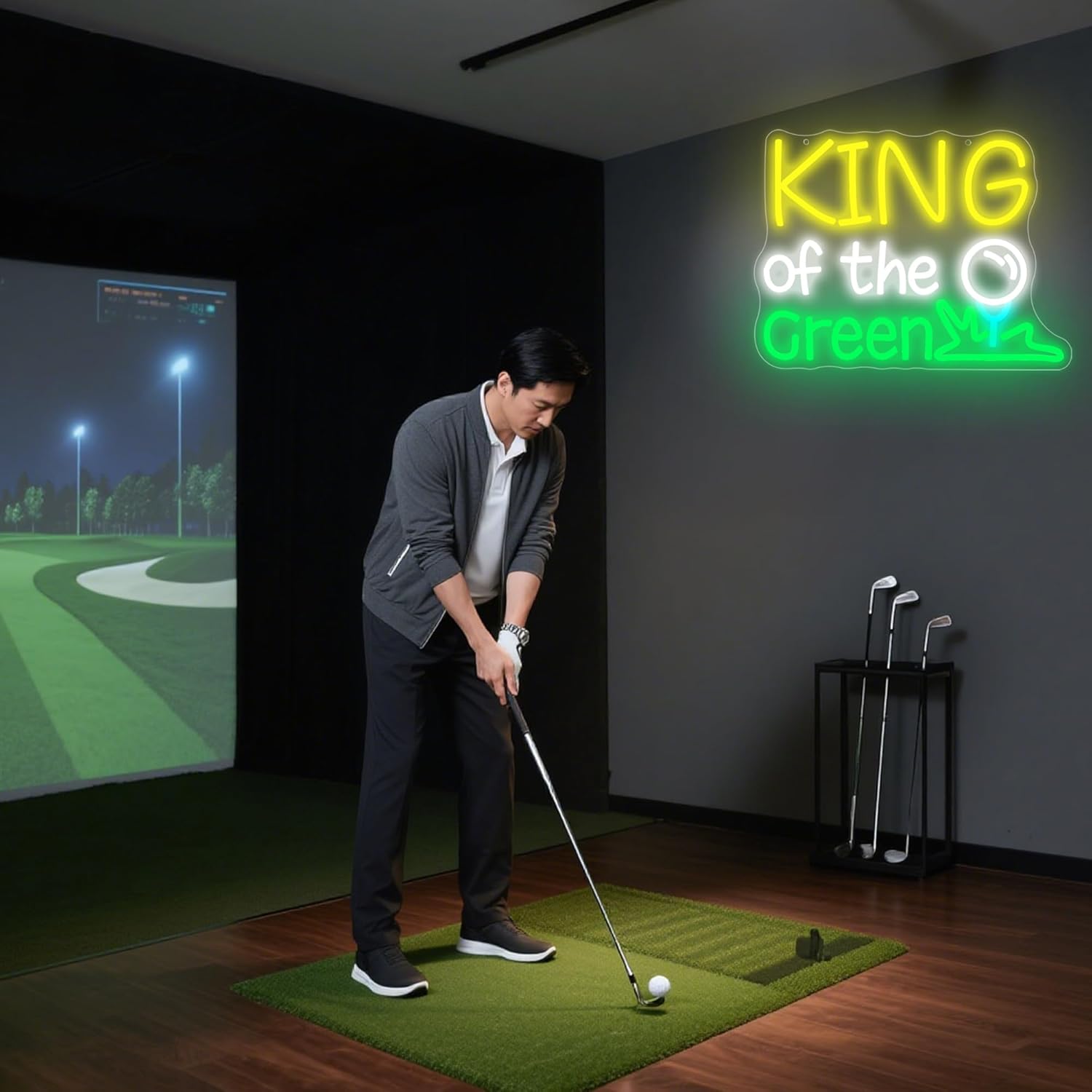 King of The Green Neon Sign for Wall Decor Golf Neon Light for Man Cave Dimmable LED Light Up Sign for Golf Course Gym Club Bedroom Park Party Club Decor Birthday Gifts Size15.6 * 11.8In(WZCP143)
