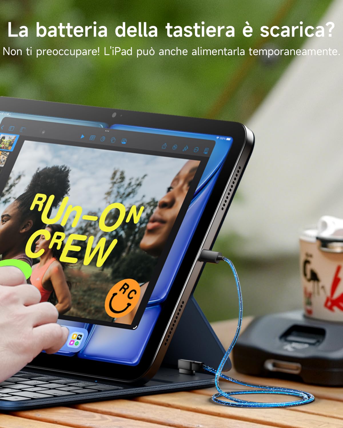 HOU Tastiera Bluetooth per iPad 11a Generazione 2025 (A16) e 10a Generazione 2022, Custodia in Ecopelle con Tastiera, Angolo Ergonomico, Disposizione ltaliana, Blu