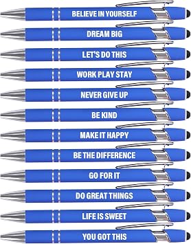 Actsun 12 Pcs Blue Ink Fine Point Motivational Pens with Stylus Tips, Ballpoint Pens, Office Desk Accessories