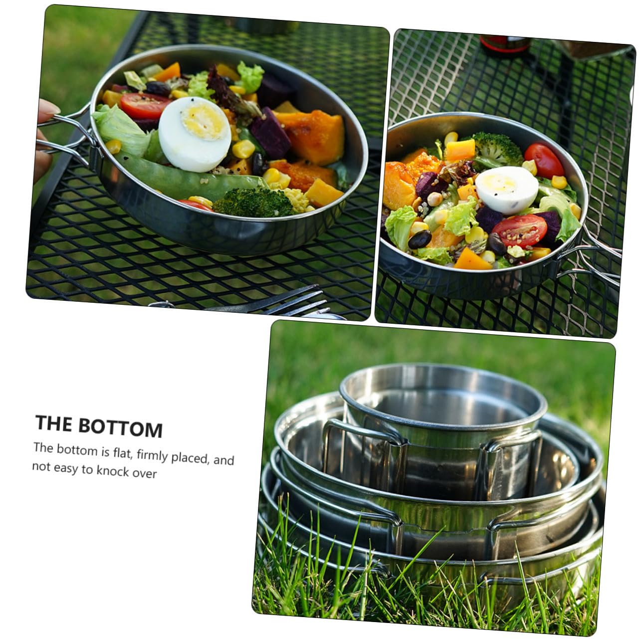 Ensemble de Vaisselle de Camping en Acier Inoxydable 5 Pièces Pliable, Casseroles et Tasses Légères, Ustensiles Multifonctions pour Randonnée et Pique-niques en Plein Air