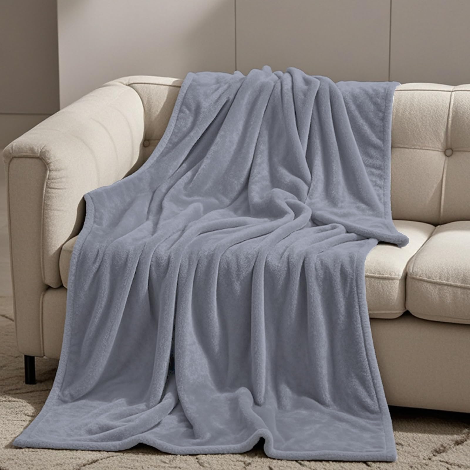 GOUTUI Fleece Blankets 50 x 160 cm Silk Touch Warm Fleece Blankets Polyester for Sofa Fluffy Blanket Bed Throw, Light Grey