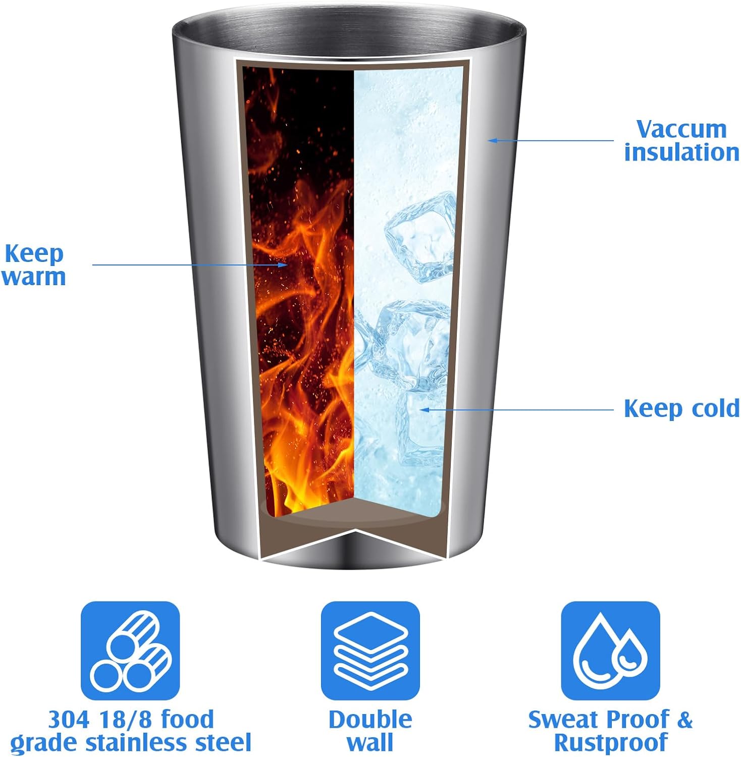 12 Pack Stainless Steel Cups 12oz Double Wall Vacuum Cup Stackable Insulated Metal Tumbler Drinking Glasses for Party Bar Travel Camping Outdoor and Home(Sliver) - Image 4