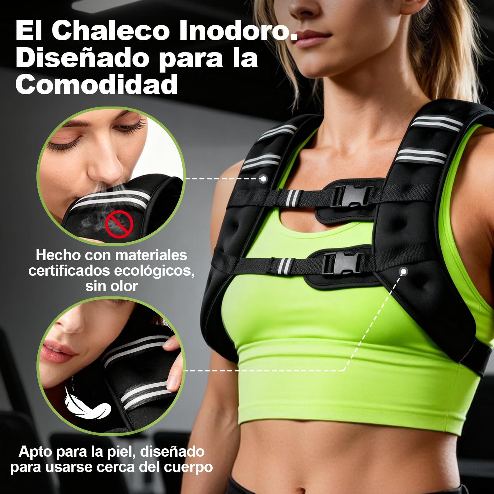 POWER GUIDANCE Chaleco Lastrado 6-20LB Peso Fijo, Neopreno Impermeable, Banda Pecho Ajustable (89-127cm), Bolsillo para CrossFit, Running, Entrenamiento Fuerza