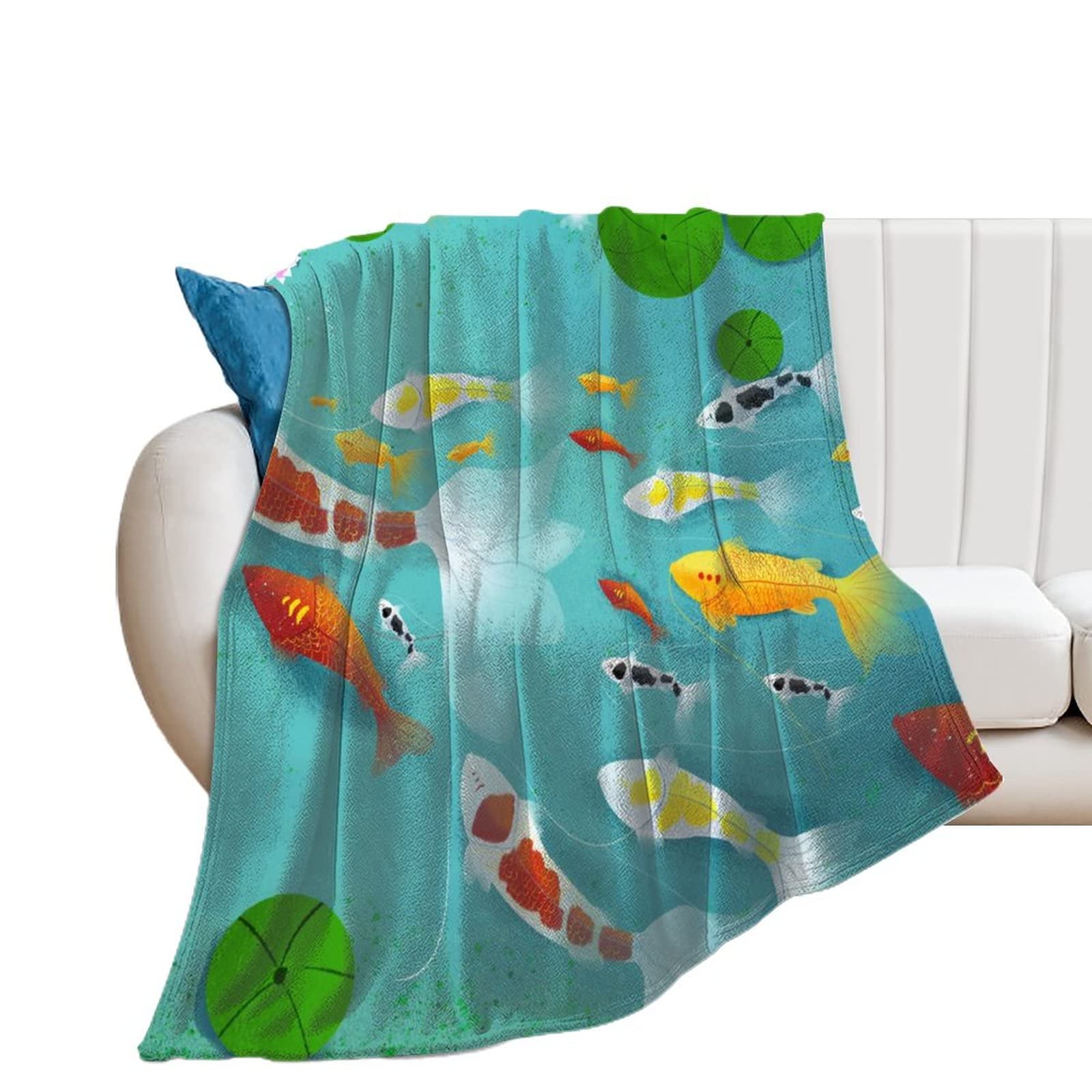 Couverture en flanelle poisson de l'étang plaid lit chaud 100x130