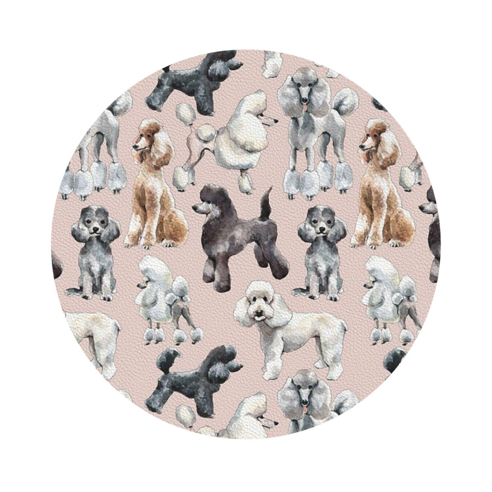 Poodles Dogs PU Leather Coasters Set of 6 Round Drink Coasters