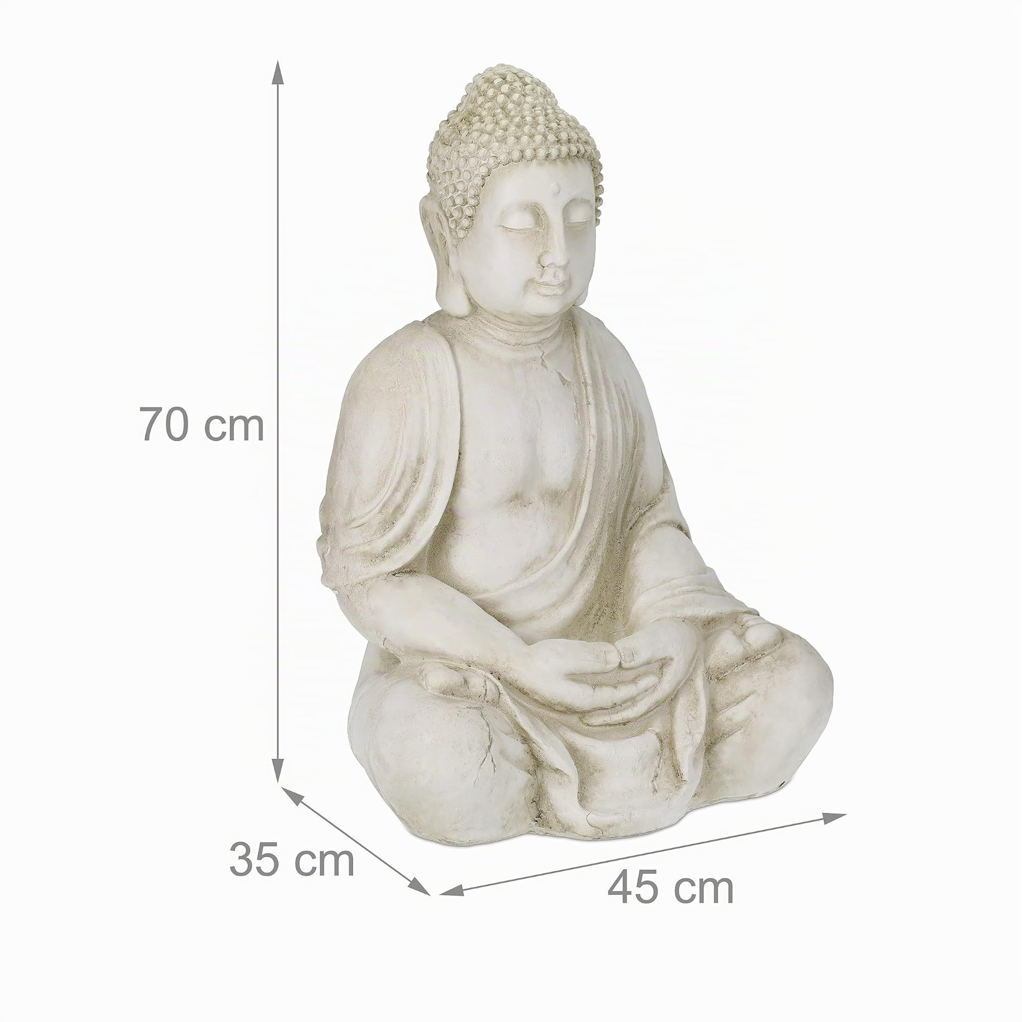 Relaxdays Buddha, Figura da Giardino, Resistente alle Intemperie, Buddha Seduto, in Poliresina, HLP 70x45x35 cm, Crema