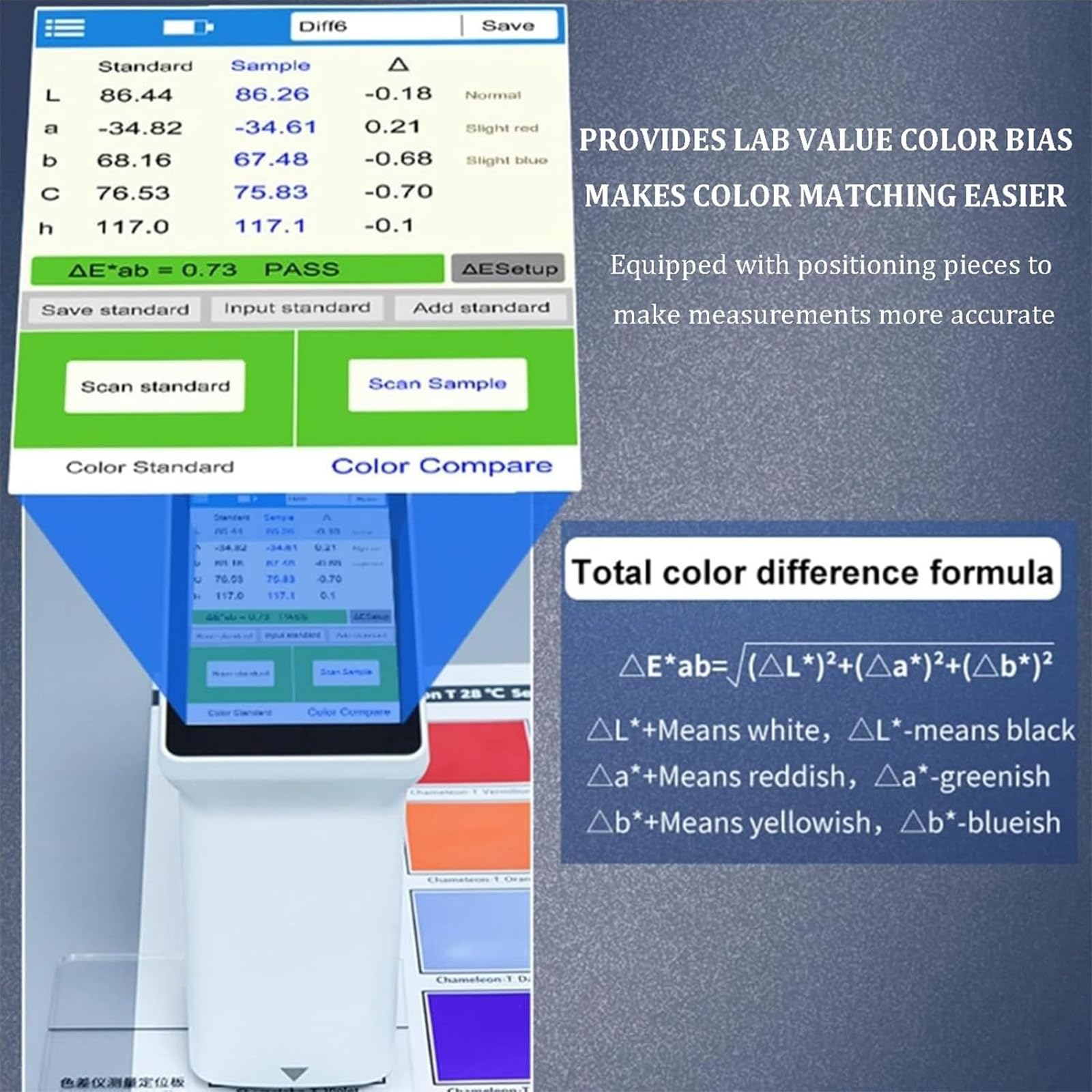 Colorímetro digital con pantalla táctil, espectrofotómetro, fuente de luz blanca LED, tarjeta electrónica de color integrada, batería recargable de 4000 mAh