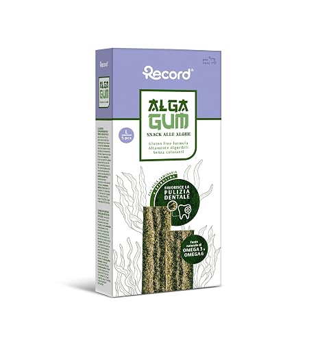 Record - Snacks dentales para Perros Alga Gum con Algas laminarias y espirulina, L, 5 Sticks. Masticativos…