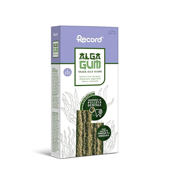 Record - Snacks dentales para Perros Alga Gum con Algas laminarias y espirulina, L, 5 Sticks. Masticativos…