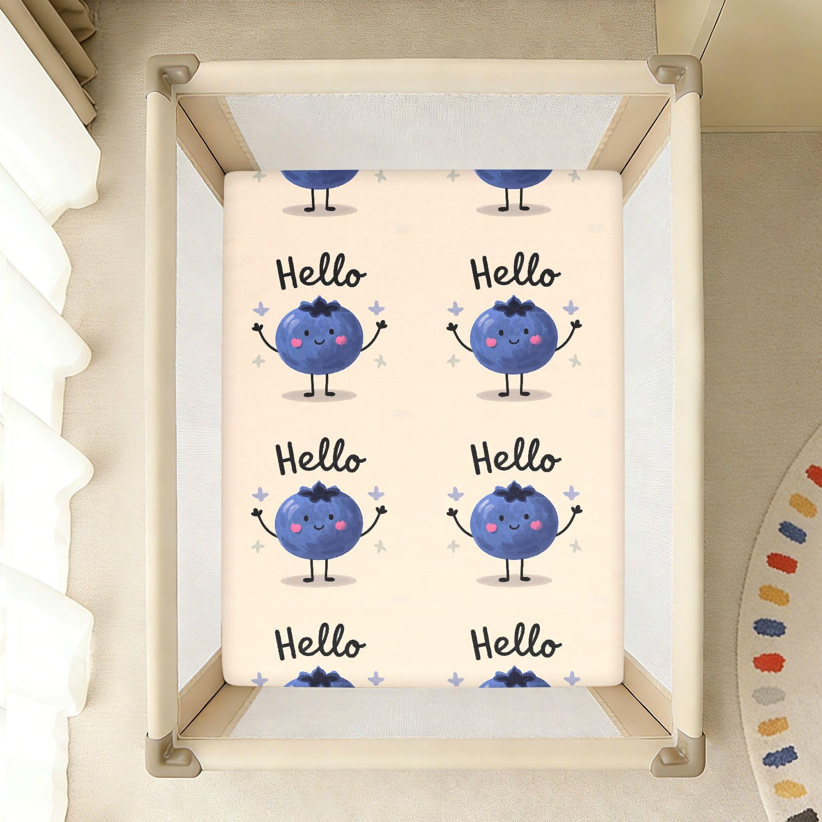 Hello Cartoon urocze niebieskie jagodowe prześcieradła do łóżeczka dla chłopców dziewczynek bawełniane prześcieradło dla niemowląt miękka elastyczna pościel dla malucha do przedszkola, 1 opakowanie