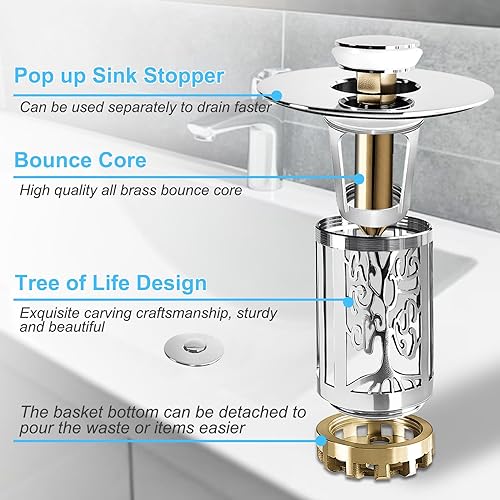 Miniatura 6 de Tapón de drenaje para lavabo de baño, colador de drenaje para fregadero de baño con cesta desplegable y extraíble, universal para drenaje de