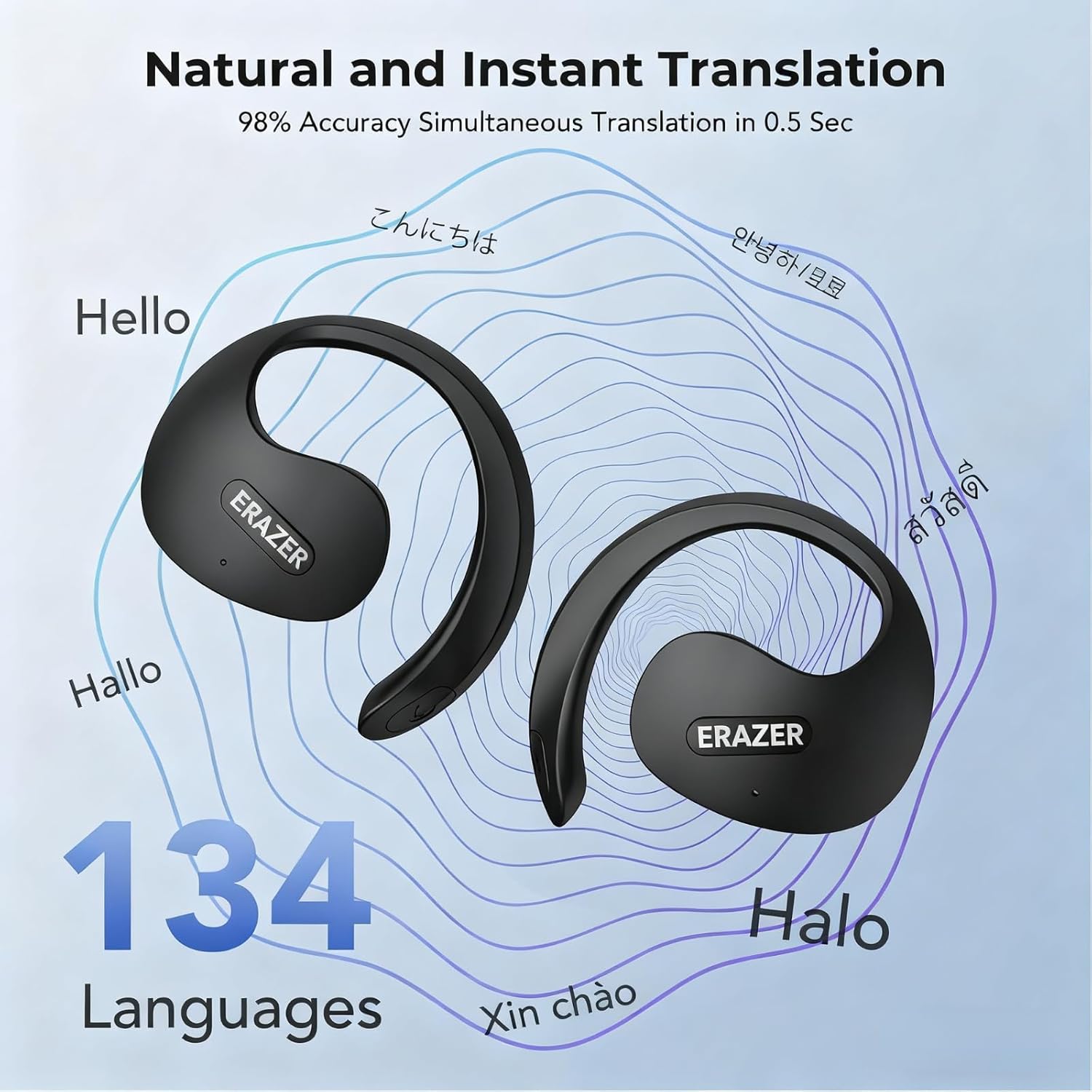 ERAZER X15 PRO Translation Earbuds Real Time Translator Earbuds Wireless Bluetooth 5.4 Open Ear AI Headphones for 135 Languages Translation Ear Buds With Earhooks Support Playing Music Phone Calls - Image 4