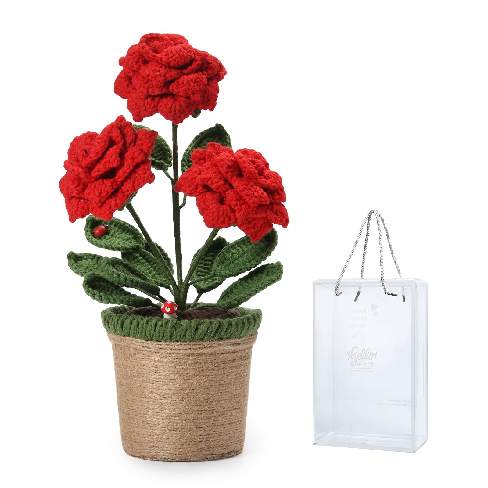 Pot de fleurs en crochet fait main de haute qualité - Décoration chic et artisanale rouge