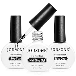 JODSONE 3Pcs 10ml Top and Base Coat Nail Glue Gel Set No Wipe for Long Lasting Manicures Nail Glue Gel for Securely Attaching False Nails and Decorations Requires U V Lamp Curing