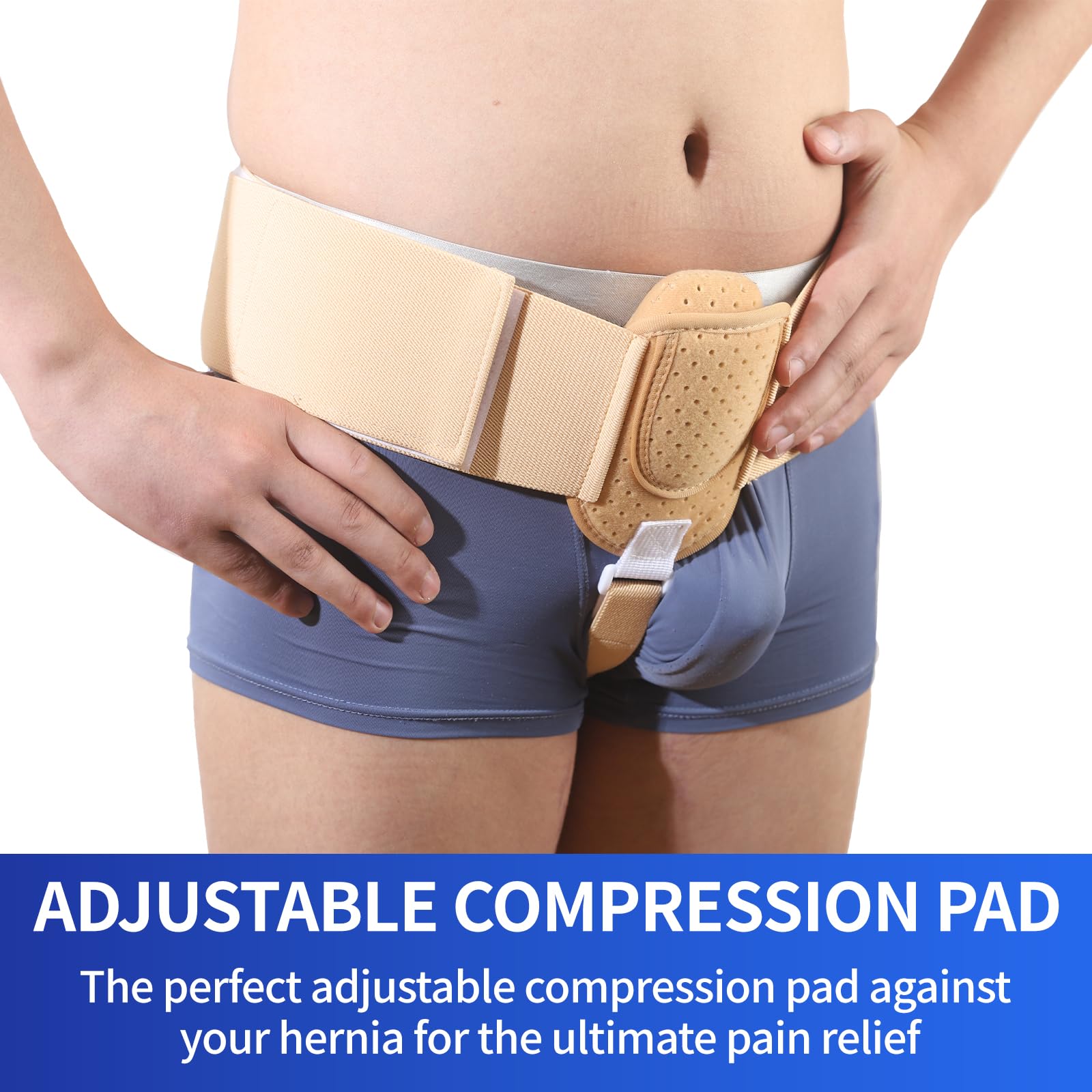 Drepoufly Hernia Belts for Men and Women, Inguinal Hernia Support Belt with Removable Compression Pad, Non-slip Adjustable Hernia Truss, Groin or Sport Hernias Pain Relief, Fits Hip 30-50 inches