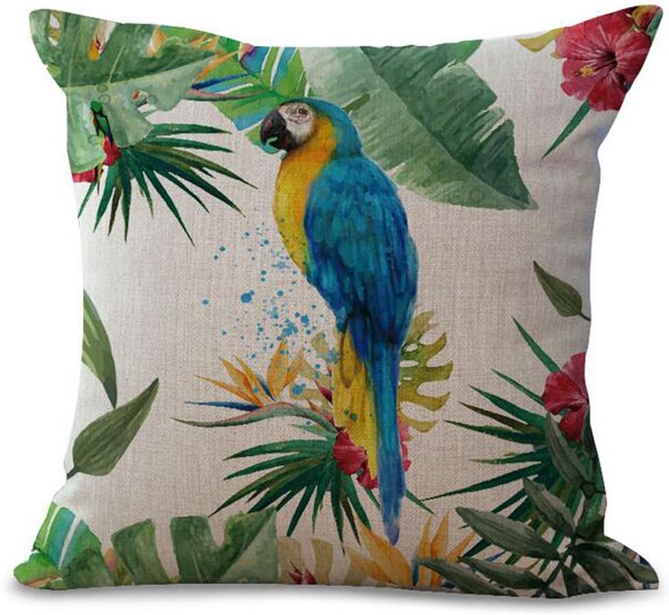 Quote Hand-Painted Tropical Flowers and Birds Parrot Plant Cotton Linen Decorative Throw Pillow Case Cushion Cover Square 18 "X18