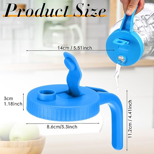 Miniatura 3 de 5 tarros de boca ancha para verter tapas con asa, tapa de plástico reutilizable, sello hermético a prueba de fugas, frasco no incluido (azul)