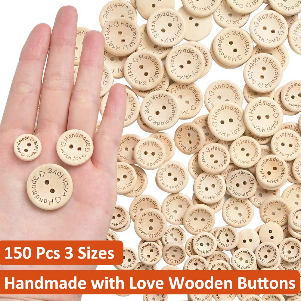 150 Boutons En Bois Naturel - 15/20/25mm - Pour Tricot, Couture, DIY Déco
