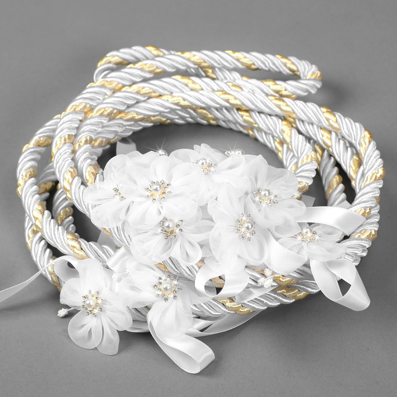 Wowangce Wedding Cord Wedding Lasso for Ceremony Rope Lazo para Boda Catholic Wedding Ceremony Rope White Gold Carnation Accent Rope Traditional Lazo Cord for Ceremony Lazo De Boda Mexico Bridal Gift
