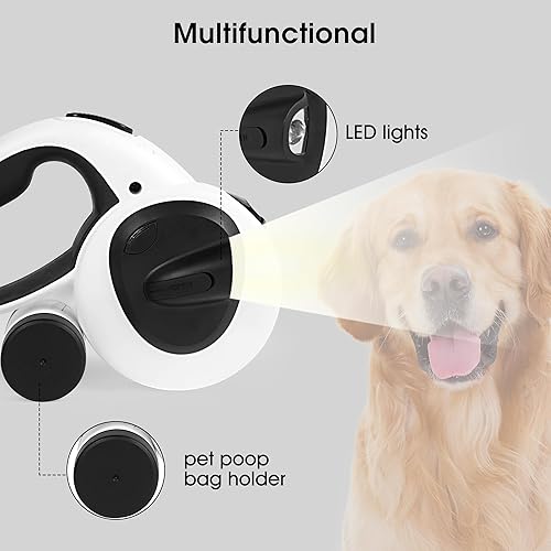 Miniatura 3 de Correa retráctil 4 en 1 para perro, correas de 16.4 pies de largo con luz LED y soporte para bolsa de excrementos para perros pequeños, medianos y
