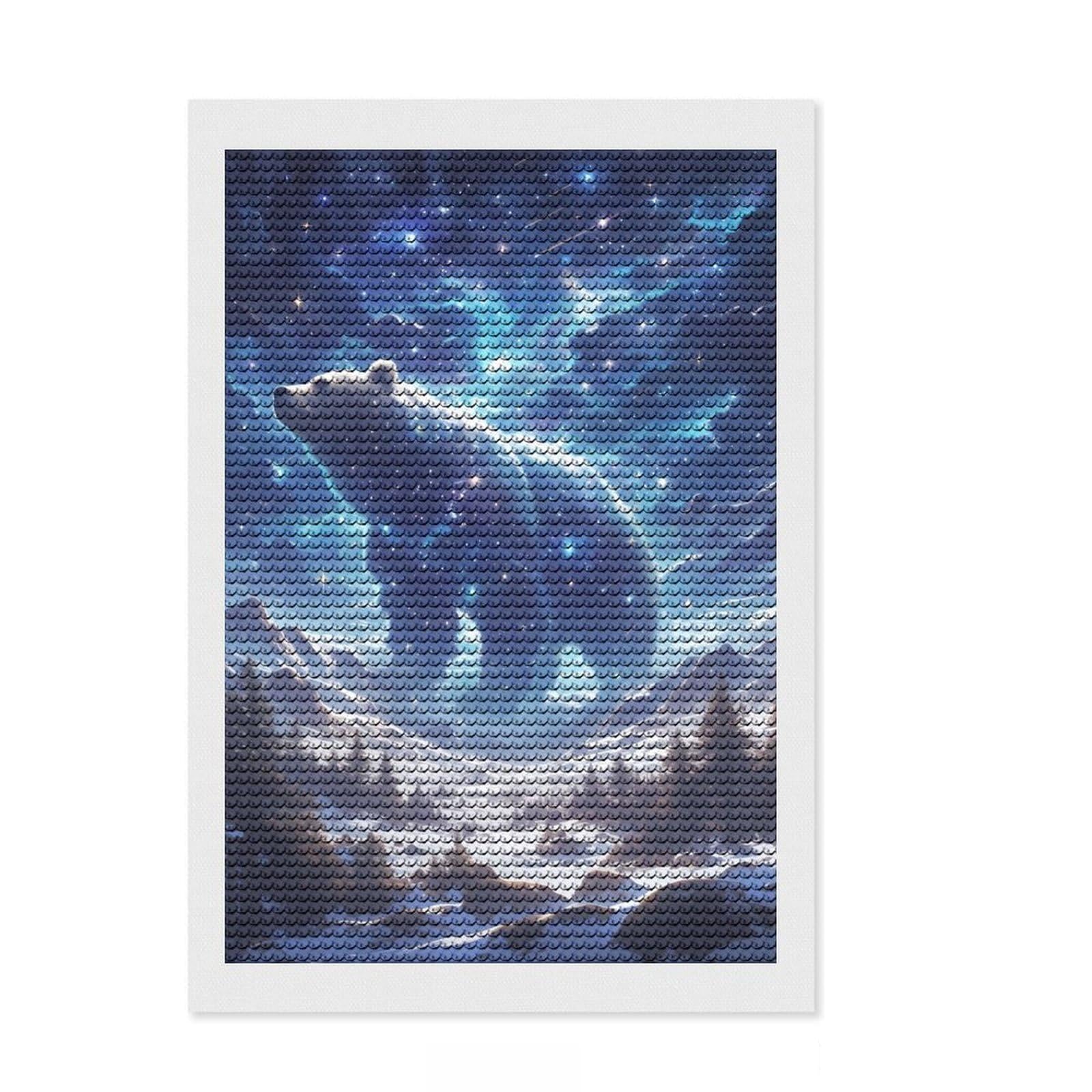 Junmoney Celestial Bear Full Drill Diamond Painting Kit 8"x12", Nice Detail and Sparkle, Fun Craft Experience, Bedroom Decor, Gift Idea