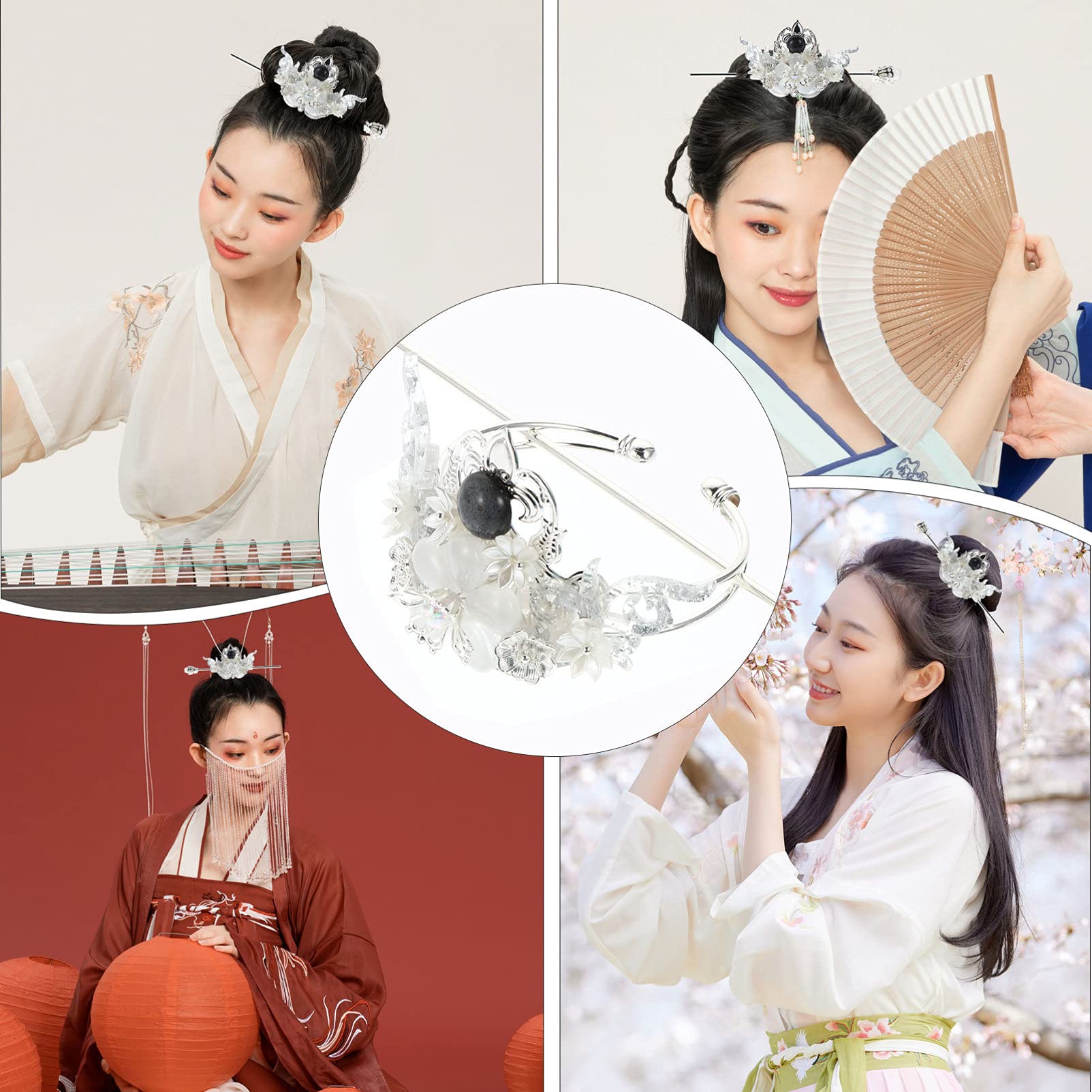 FRCOLOR Hanfu Hair Accessories Set Chinese Ancient Style Tiara Hairpin Traditional Han Style Headwear Elegant Hair Decor for Women - Image 3
