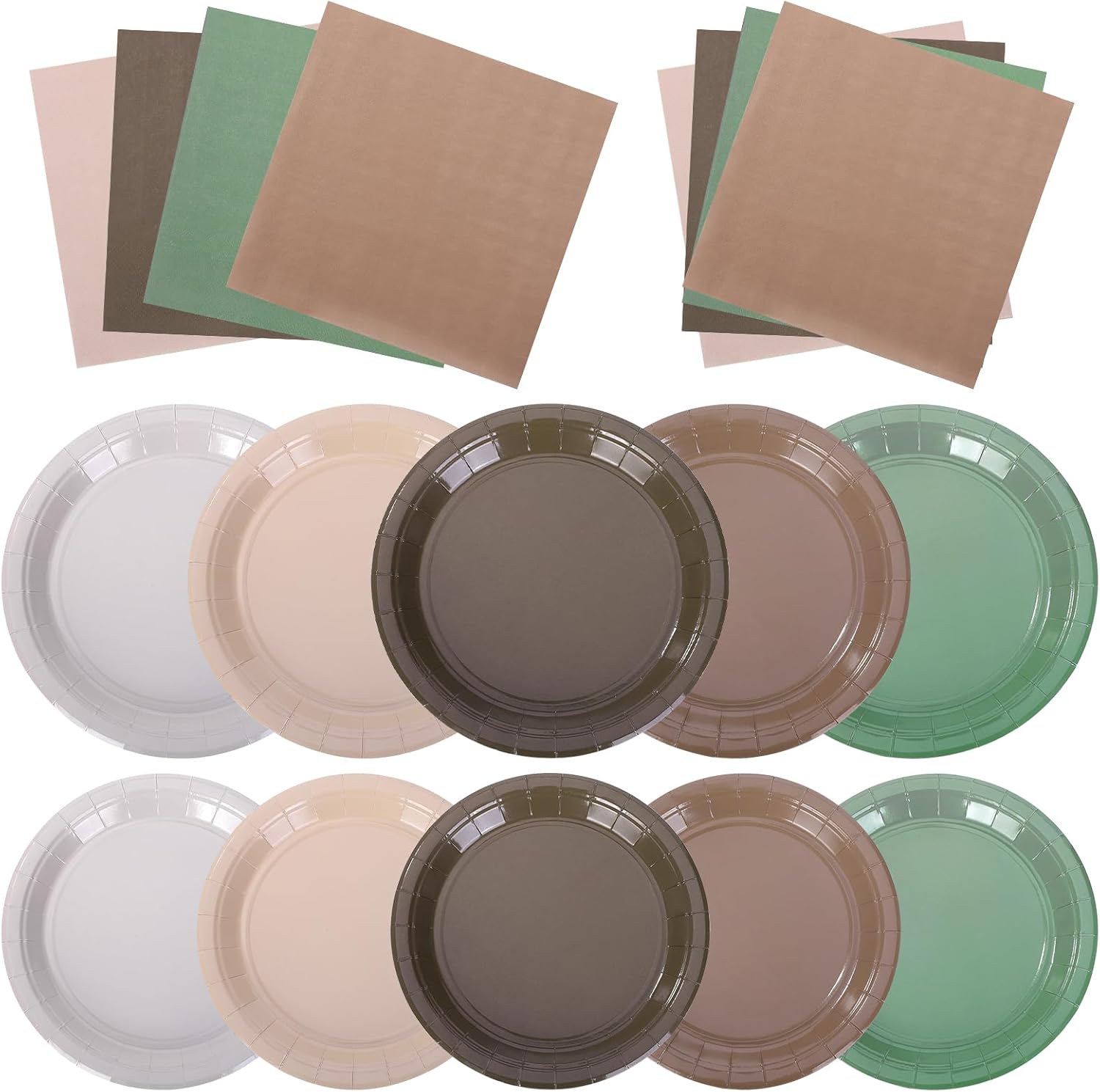 150PCS Woodland Shower Decorations, Sturdy Plates and Napkins Set for Safari Jungle Birthday Party, Serves 50, Sage Green & Brown