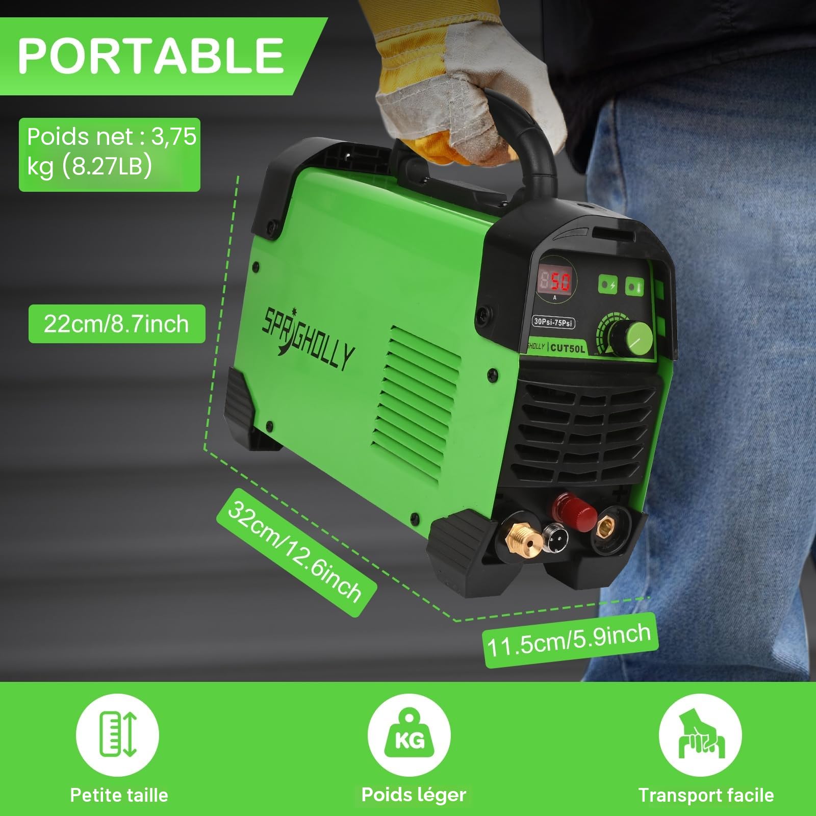 Decoupeur Plasma 220V, à pilot arc non tactile et 50A, max cut 16 mm, clear cut 12 mm, avec écran numérique, Découpeur Plasma CUT50L Mis à Niveau