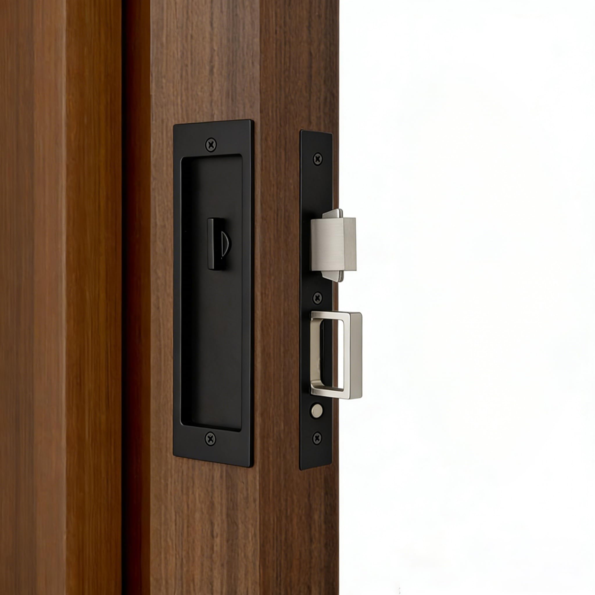 Dontay Pocket Door Handles Privacy Lock,Recessed Pull Hardware,Matte Black