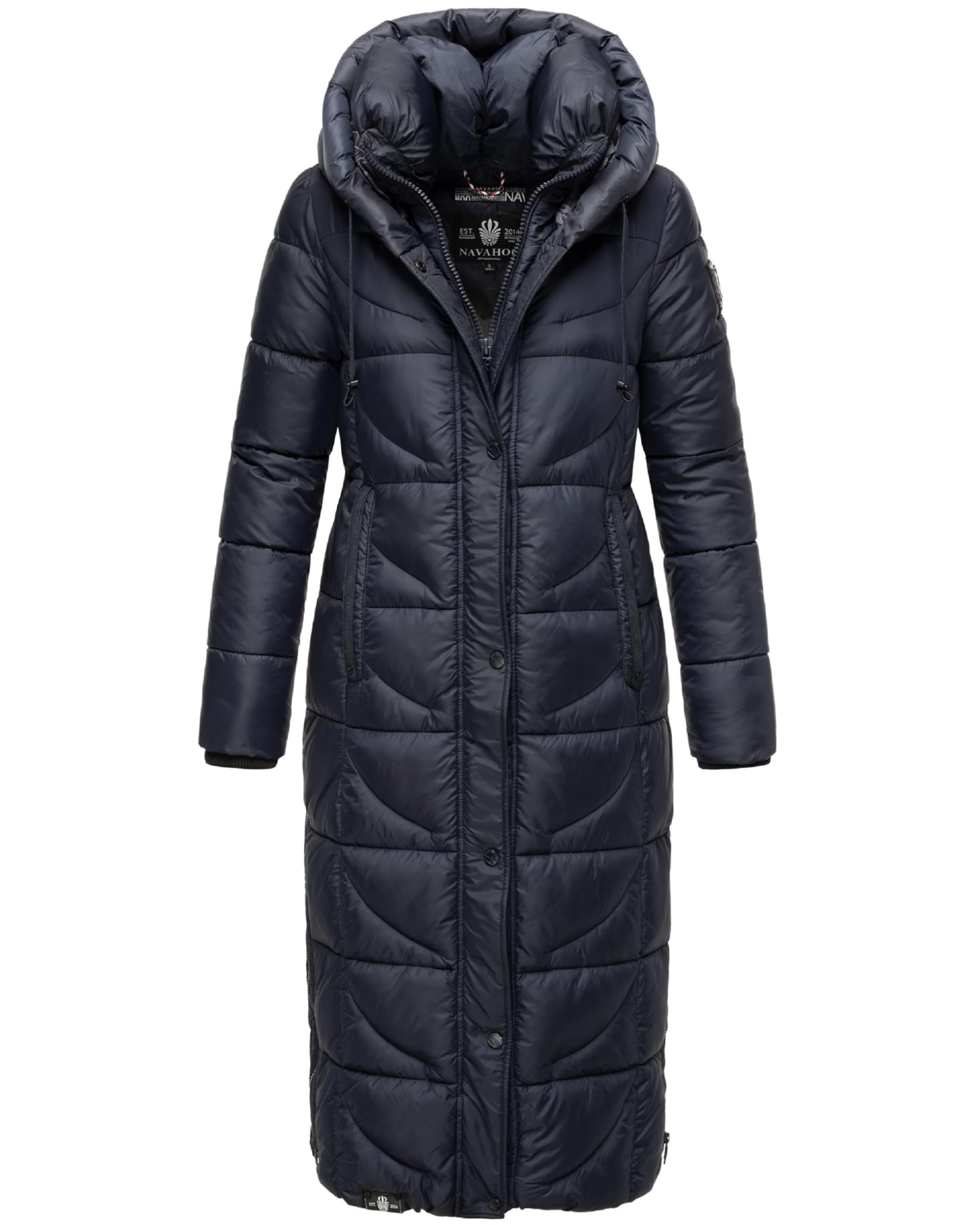 Navahoo Damski płaszcz zimowy, ciepły, pikowany, bardzo długi, z kapturem, waflowy XS-XXL