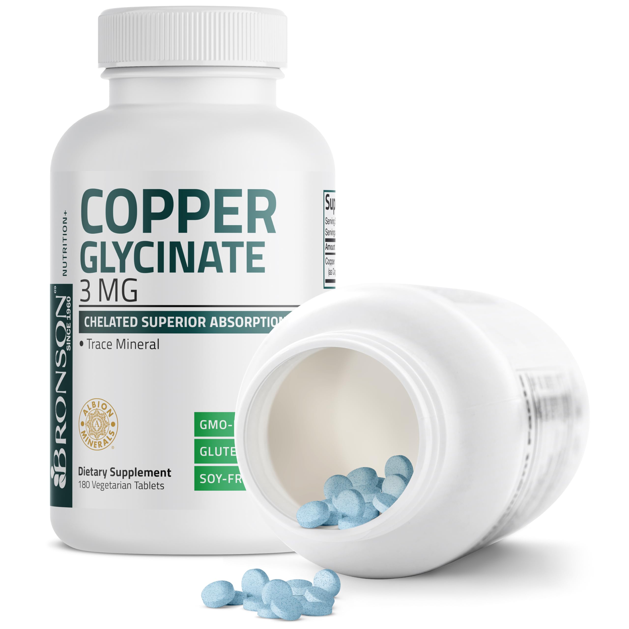 Bronson Copper 3 mg as Albion Bisglycinate Chelate, 180 Vegetarian Tablets — Amazon image 6