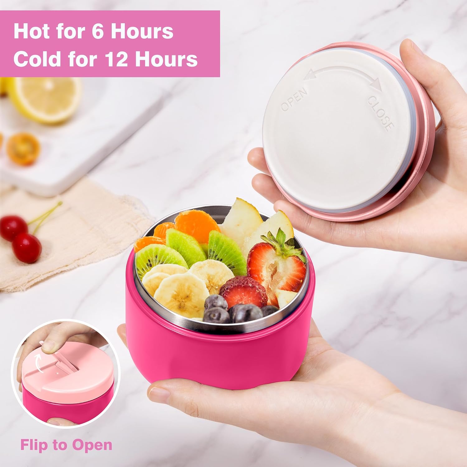 HOMEKOL Bento Box for Kids: Kids Toddler Lunch Box for Girl Boy - with Insulated Food Jar, Water Bottle, Lunch Bag, Pink