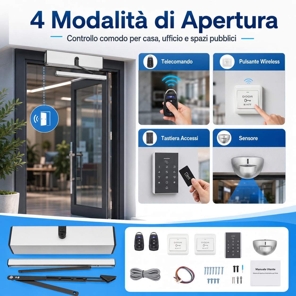 Ferme-porte électrique automatique avec 2 télécommandes pour portes en bois, métal ou cadre, portes en verre ouvertes ou à double ouverture