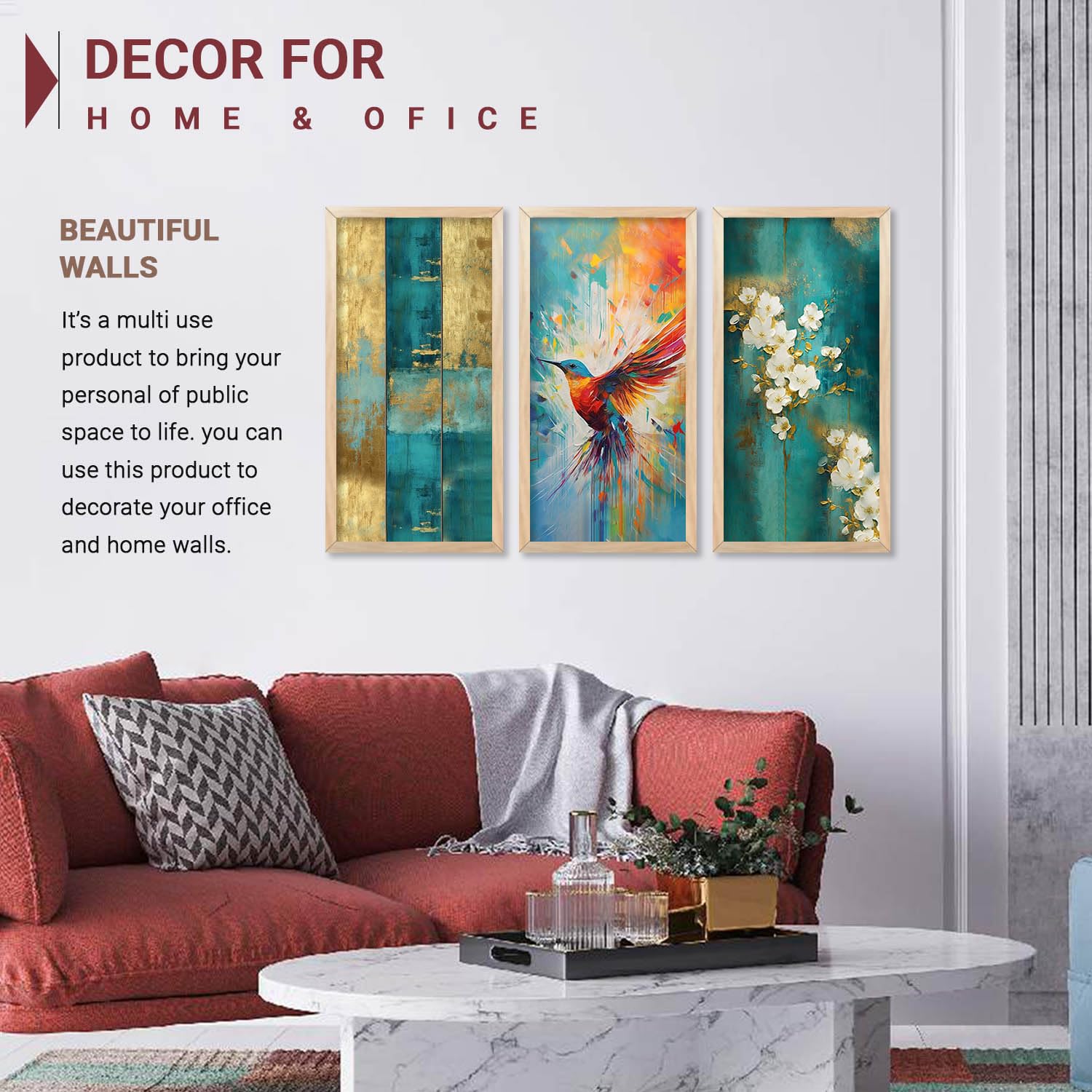 Kotart Abstract Wall Art Set - 3 Floral Prints -4 Kotart Abstract Wall Art Set - 3 Floral Prints -4
