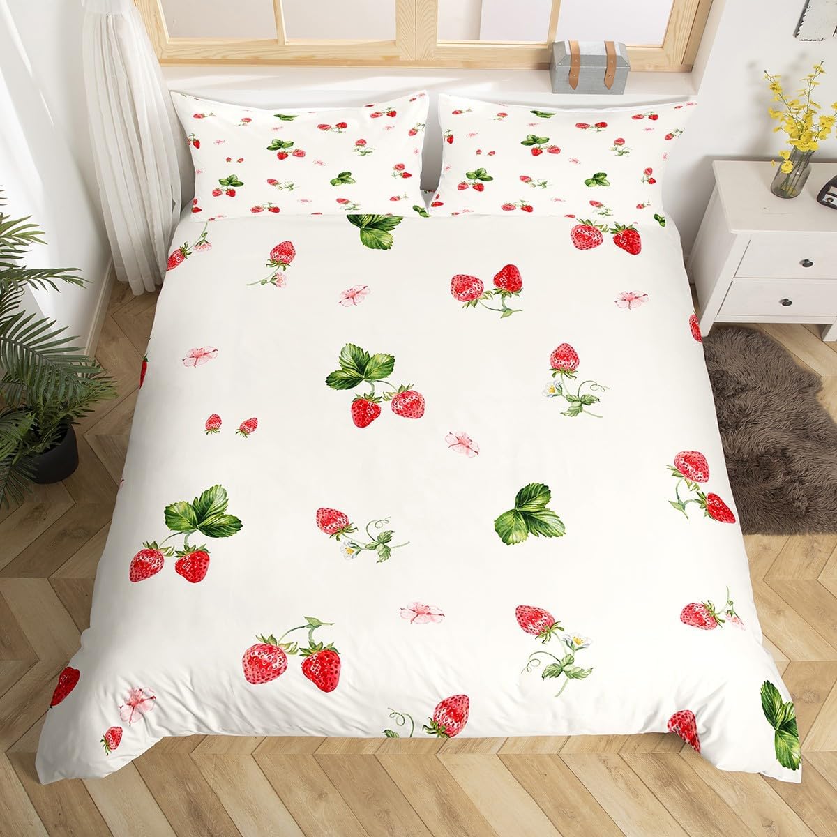 Feelyou Red Cherry Bedding Set Toddler Size, Cherry Fruit Bedding Set Toddler Boys Girls Cartoon Cherry Duvet Cover Sweet Fruit Bedspread Cover Zipper (No Comforter)