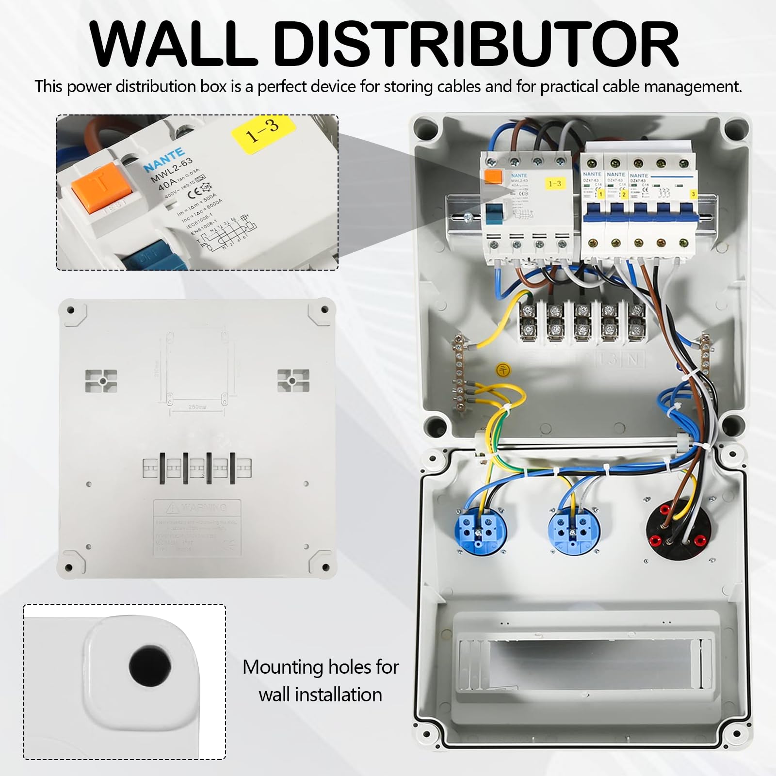 Caja Distribución Montada Superficie, Caja Fusibles Superficie Armario Distribución Ip65 con LS+FI Distribuidor de Corriente CEE 1 x 16 A + 2x 230 V con Tapa de Seguridad para Talleres y Fábricas