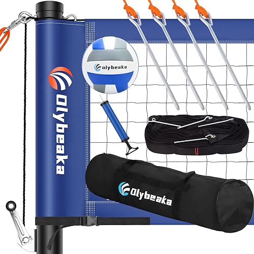 Red de voleibol portátil para exteriores para patio trasero, playa, sistema de red de voleibol resistente con postes de aluminio de altura ajustable