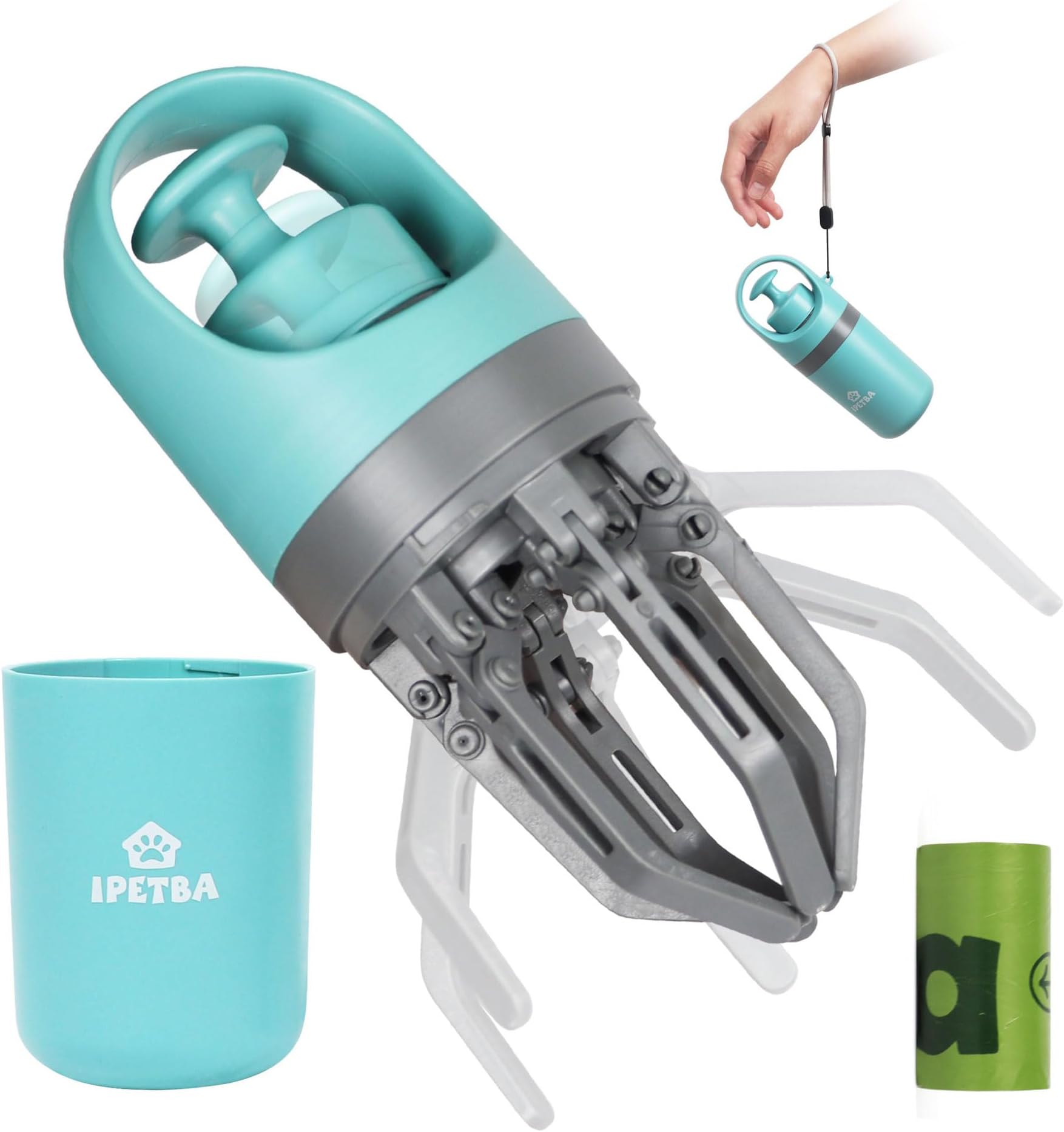 Mini Portable Pooper Scoopers with Built-in Poop Bag Dispenser <3 in1>, Lightweight Poop Claw Grabber for Medium Small Dogs Dog Waste Picker Upper Tool for Lawns Grass Dirt Gravel