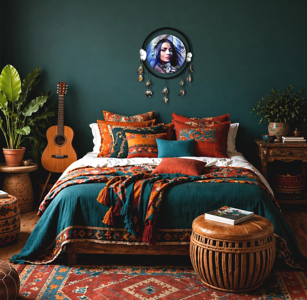 Kinnex Collections Traumfänger aus 24" Traumfänger - Indianer Traumfänger - mit Holzperlen und echten Federn - Deko / Geschenk (Krieger) DC24223