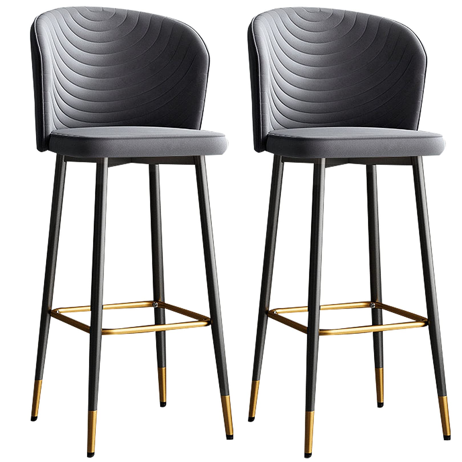 Tabouret de bar 65cm cuisine velours chaise haute pivotante grise x2
