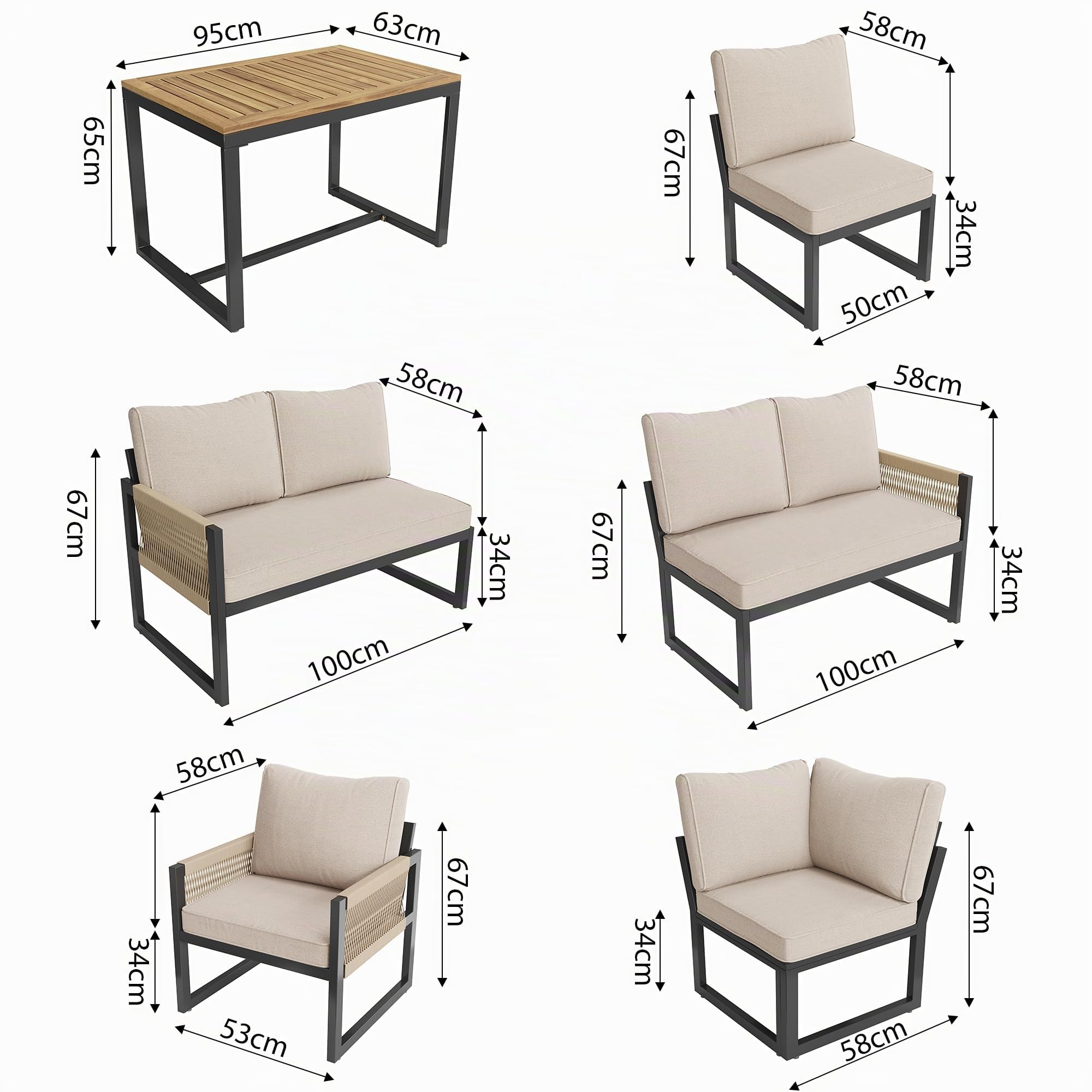 TIZZ Juego de muebles de jardín para 7 – 8 personas, juego de salón de jardín, conjunto de muebles de jardín, balcón, terraza, resistente a la intemperie, conjunto de asientos para comedor, moderno
