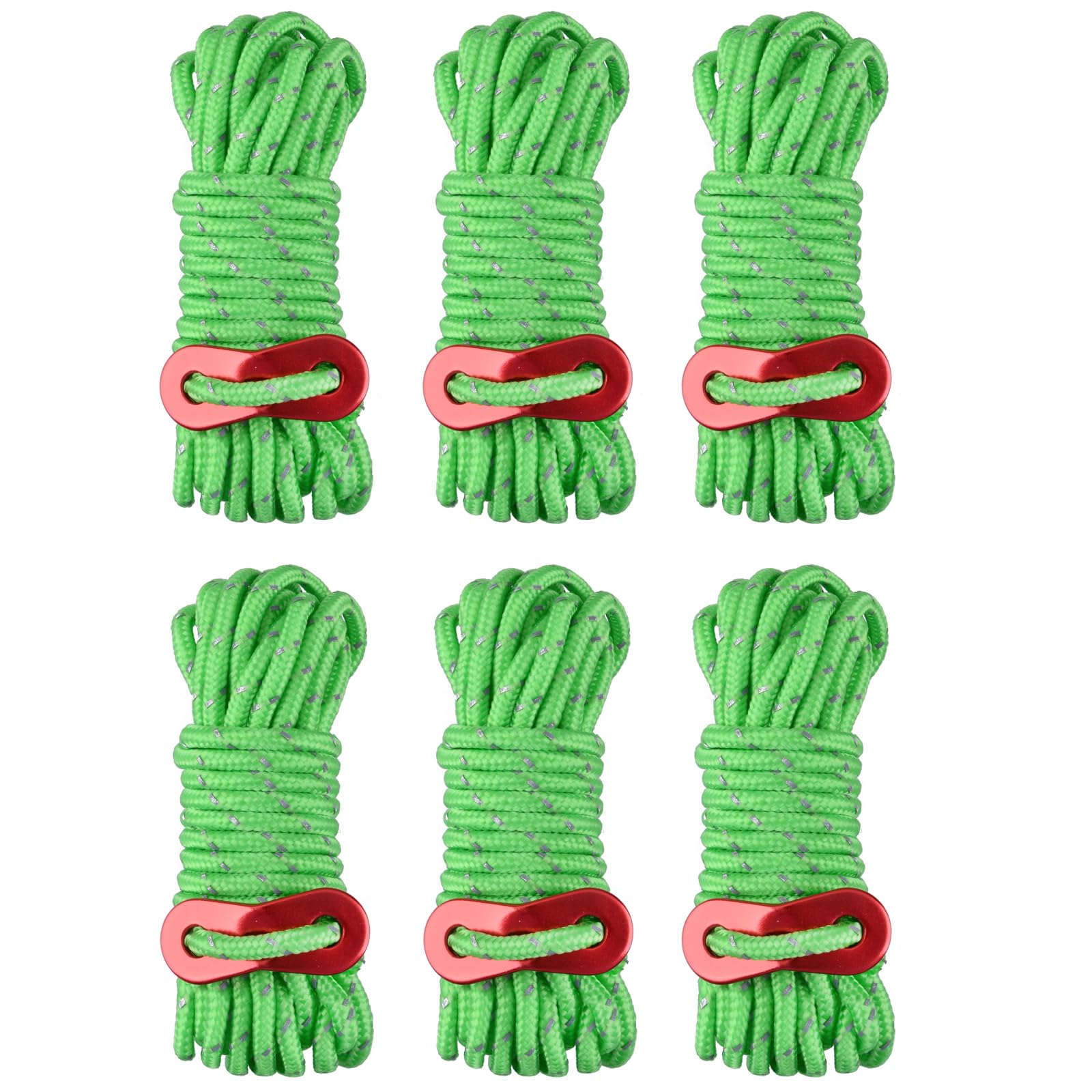 Lot De 2 Cordes De Tente Réfléchissantes 4 M X 4 Mm – Nylon/polyester, Tendeurs Alu, Charge 550 Lb, Pour Camping, Bâche, Hamac